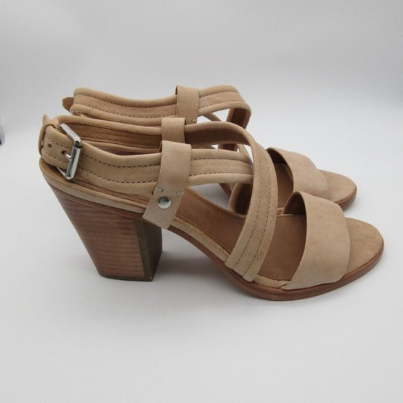 FRYE women's Dani cream leather cross strap stacked heel sandals 10 - Picture 4 of 12